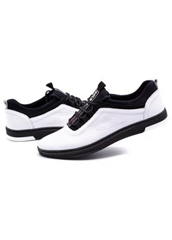 Buty męskie skórzane casual K24 białe z czarnym ze sklepu butyolivier w kategorii Półbuty męskie - zdjęcie 162371396