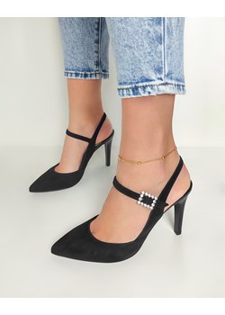 czarne sandały damskie zamszowe na szpilce 024-7399-12 ze sklepu KULIG w kategorii Czółenka - zdjęcie 162388549