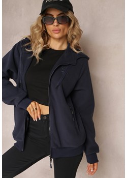 Granatowa Sportowa Bluza Zapinana na Suwak z Haftowanym Napisem Kelso ze sklepu Renee odzież w kategorii Bluzy damskie - zdjęcie 162389189