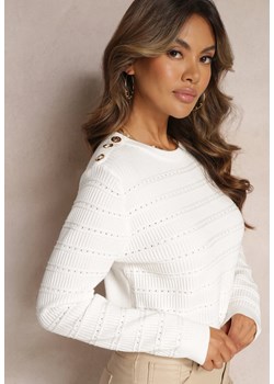 Biały Sweter z Ozdobnymi Napami Micheli ze sklepu Renee odzież w kategorii Swetry damskie - zdjęcie 162389307