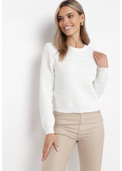 Biały Sweter z Napami Stephanan ze sklepu Born2be Odzież w kategorii Swetry damskie - zdjęcie 162390298