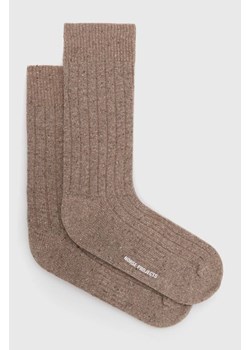 Norse Projects skarpetki z domieszką wełny Bjarki Neps Wool Rib Sock kolor beżowy N82-0008-0966 ze sklepu PRM w kategorii Skarpetki damskie - zdjęcie 162390427