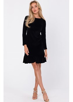 Sukienka z falbanką welurowa czarna M765, Kolor czarny, Rozmiar L, MOE ze sklepu Primodo w kategorii Sukienki - zdjęcie 162397809