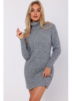 Dzianinowa obcisła sukienka damska swetrowa z golfem szara M770, Kolor szary, Rozmiar L/XL, MOE ze sklepu Primodo w kategorii Sukienki - zdjęcie 162397859