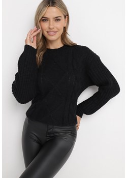 Czarny Jednolity Sweter ze Ściągaczami i Klasycznym Splotem Loma ze sklepu Born2be Odzież w kategorii Swetry damskie - zdjęcie 162401998