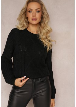 Czarny Klasyczny Sweter z Modnym Splotem Wykończony Ściągaczami Viala ze sklepu Renee odzież w kategorii Swetry damskie - zdjęcie 162402227