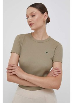 Lacoste t-shirt bawełniany kolor beżowy ze sklepu ANSWEAR.com w kategorii Bluzki damskie - zdjęcie 162406766