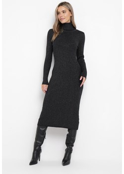 Czarna Prążkowana Sukienka Midi z Golfem i Metaliczną Nitką Kavtris ze sklepu Born2be Odzież w kategorii Sukienki - zdjęcie 162407048