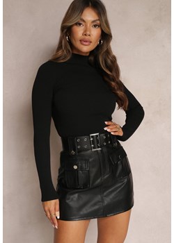 Czarna Mini Spódnica Trapezowa z Szerokim Paskiem i Kieszeniami Neiranda ze sklepu Renee odzież w kategorii Spódnice - zdjęcie 162411075