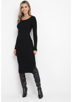 Czarna Dopasowana Sukienka z Prążkowanej Dzianiny Jozeli ze sklepu Born2be Odzież w kategorii Sukienki - zdjęcie 162411205