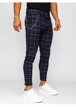 Granatowe spodnie materiałowe chinosy w kratę męskie Denley 0058 ze sklepu Denley w kategorii Spodnie męskie - zdjęcie 162415845