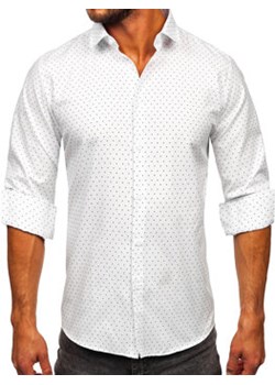Biała koszula męska we wzory z długim rękawem Denley T597 ze sklepu Denley w kategorii Koszule męskie - zdjęcie 162416307