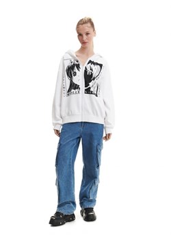 Cropp - Biała rozpinana bluza oversize z kapturem - biały ze sklepu Cropp w kategorii Bluzy damskie - zdjęcie 162416919