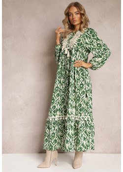 Zielona Sukienka Rozkloszowana Maxi z Falbanką Maruerilla ze sklepu Renee odzież w kategorii Sukienki - zdjęcie 162496857