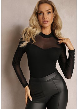 Czarna Bluzka z Siateczkowym Dekoltem i Rękawami Lunesa ze sklepu Renee odzież w kategorii Bluzki damskie - zdjęcie 162501246