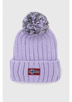 Napapijri czapka z domieszką wełny kolor fioletowy z grubej dzianiny ze sklepu PRM w kategorii Czapki zimowe damskie - zdjęcie 162501419
