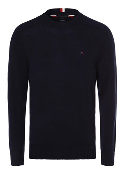 Tommy Hilfiger Męski sweter z wełny merino Mężczyźni wełna ze strzyży granatowy jednolity ze sklepu vangraaf w kategorii Swetry męskie - zdjęcie 162505078