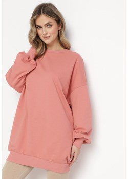 Różowa Bawełniana Bluza Oversize Fanelu ze sklepu Born2be Odzież w kategorii Bluzy damskie - zdjęcie 162513257