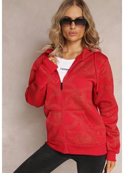 Czerwona Bluza z Nadrukiem i Kapturem Lophia ze sklepu Renee odzież w kategorii Bluzy damskie - zdjęcie 162513295