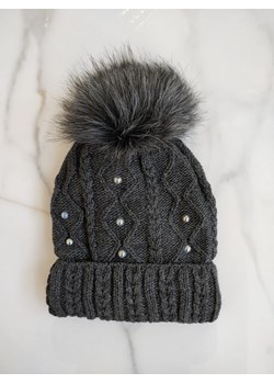 ciemnoszara czapka zimowa palema z perełkami ze sklepu STYLOWO w kategorii Czapki zimowe damskie - zdjęcie 162513445