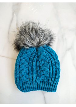morska zimowa czapka blanka z warkoczowym splotem ze sklepu STYLOWO w kategorii Czapki zimowe damskie - zdjęcie 162513448