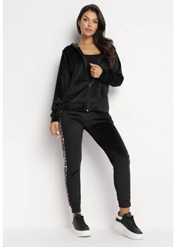 Czarny Welurowy Komplet Dresowy z Bluzą i Spodniami Isidra ze sklepu Born2be Odzież w kategorii Dresy damskie - zdjęcie 162522079