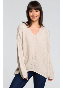 Sweter asymetryczny BK026, Kolor beige, Rozmiar one size, BE Knit ze sklepu Primodo w kategorii Swetry damskie - zdjęcie 162532916