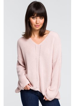 Sweter asymetryczny BK026, Kolor różowy, Rozmiar one size, BE Knit ze sklepu Primodo w kategorii Swetry damskie - zdjęcie 162532928