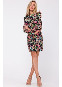 Sukienka z nadrukiem i modelującymi przeszyciami M756/2, Kolor czarny-wzór, Rozmiar L, MOE ze sklepu Primodo w kategorii Sukienki - zdjęcie 162533078