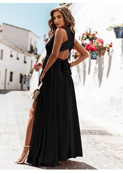 Czarna długa satynowa sukienka - różne wiązania Cissa - czarny ze sklepu pakuten.pl w kategorii Sukienki - zdjęcie 162557856