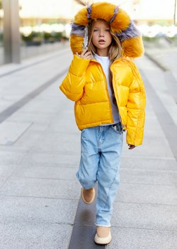 Convers Dwustronna Kurtka Jenot Puch Kolor Yellow ze sklepu Ligari w kategorii Kurtki dziewczęce - zdjęcie 162566686