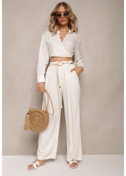 Białe Szerokie Spodnie Boho z Plecionym Paskiem Alleida ze sklepu Renee odzież w kategorii Spodnie damskie - zdjęcie 162569725