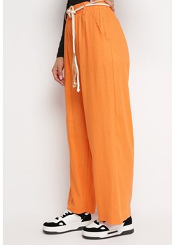 Pomarańczowe Spodnie z Szerokimi Nogawkami Nogawkami i Plecionym Paskiem Lolanda ze sklepu Born2be Odzież w kategorii Spodnie damskie - zdjęcie 162572835