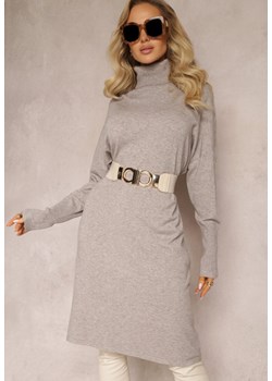 Jasnoszaro-Beżowa Sukienka Sweterkowa o Pudełkowym Fasonie Horrene ze sklepu Renee odzież w kategorii Sukienki - zdjęcie 162573168