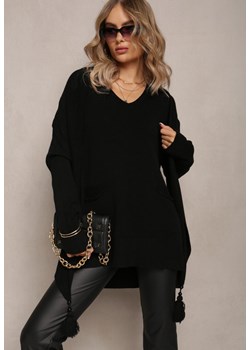 Czarny Sweter z Szalikiem z Chwostami w Komplecie Rumabena ze sklepu Renee odzież w kategorii Swetry damskie - zdjęcie 162573318