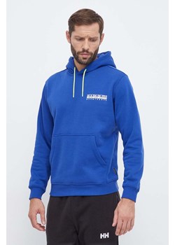 Napapijri bluza męska kolor niebieski z kapturem z nadrukiem ze sklepu ANSWEAR.com w kategorii Bluzy męskie - zdjęcie 162573695