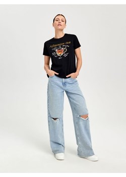 Sinsay - Koszulka z nadrukiem - czarny ze sklepu Sinsay w kategorii Bluzki damskie - zdjęcie 162574967