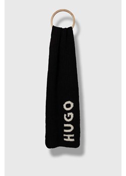 HUGO szalik wełniany kolor czarny gładki ze sklepu ANSWEAR.com w kategorii Szaliki i chusty damskie - zdjęcie 162576798