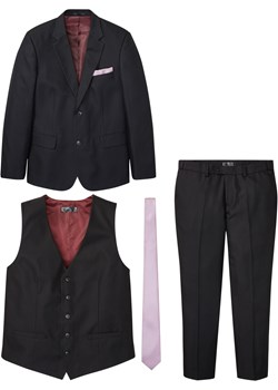 Garnitur (kompl. 4-częściowy): marynarka, spodnie, kamizelka, krawat ze sklepu bonprix w kategorii Garnitury męskie - zdjęcie 162618219