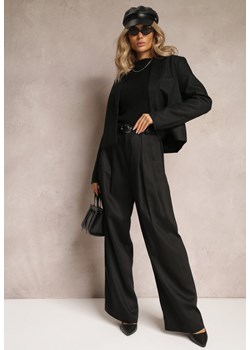 Czarne Szerokie Spodnie High Waist z Kieszeniami Keanne ze sklepu Renee odzież w kategorii Spodnie damskie - zdjęcie 162637037