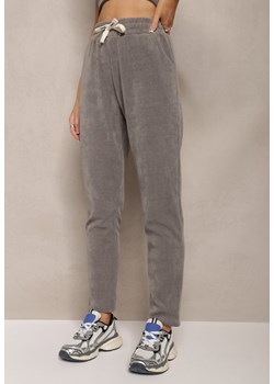 Szare Dresowe Spodnie z Bawełny z Prostymi Nogawkami Delestia ze sklepu Renee odzież w kategorii Spodnie damskie - zdjęcie 162637055