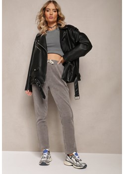 Szare Dresowe Spodnie z Bawełny z Prostymi Nogawkami Delestia ze sklepu Renee odzież w kategorii Spodnie damskie - zdjęcie 162637057