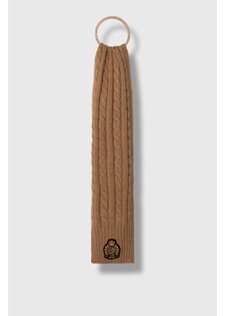 Lauren Ralph Lauren szalik z domieszką wełny kolor brązowy z aplikacją ze sklepu ANSWEAR.com w kategorii Szaliki i chusty damskie - zdjęcie 162640358