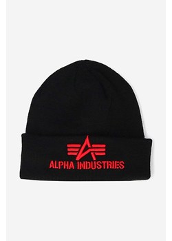 Alpha Industries czapka 3D Beanie kolor czarny z cienkiej dzianiny 168910.94 ze sklepu PRM w kategorii Czapki zimowe damskie - zdjęcie 162692565