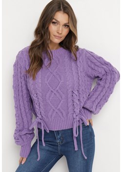 Fioletowy Klasyczny Sweter ze Ściągaczami i Ozdobnym Sznurowaniem Nabira ze sklepu Born2be Odzież w kategorii Swetry damskie - zdjęcie 162705067