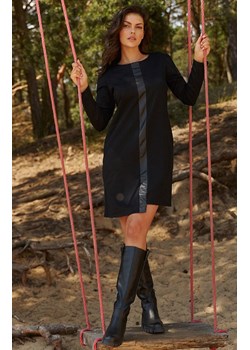 Dresowa asymetryczna sukienka z ekoskórą czarna NU452, Kolor czarny, Rozmiar S, NUMINOU ze sklepu Primodo w kategorii Sukienki - zdjęcie 162712326