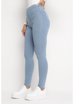 Niebieskie Spodnie z Gumką w Pasie z Kieszeniami i Dziurami Amedeo ze sklepu Born2be Odzież w kategorii Spodnie damskie - zdjęcie 162715637