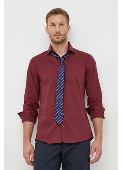 Calvin Klein koszula męska kolor bordowy slim z kołnierzykiem klasycznym ze sklepu ANSWEAR.com w kategorii Koszule męskie - zdjęcie 162716977