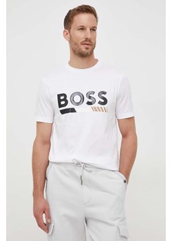 BOSS t-shirt bawełniany kolor biały z nadrukiem ze sklepu ANSWEAR.com w kategorii T-shirty męskie - zdjęcie 162717168