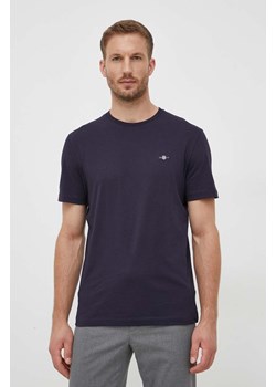 Gant t-shirt bawełniany kolor granatowy gładki ze sklepu ANSWEAR.com w kategorii T-shirty męskie - zdjęcie 162717185